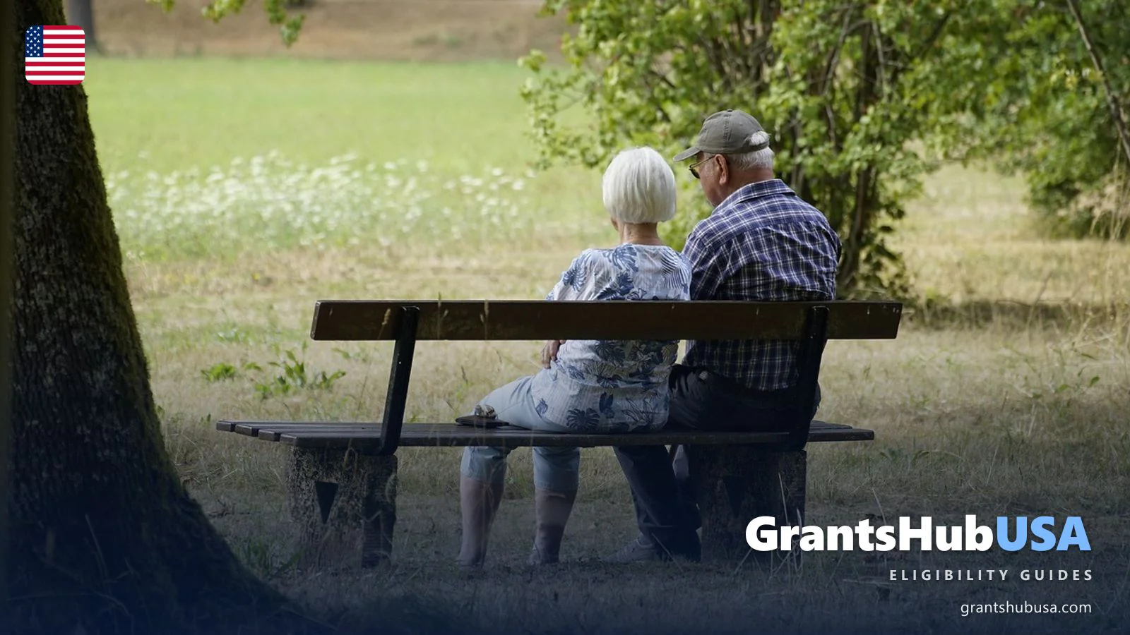 Elderly retired couple sitting on a park bench, illustrating the Supplemental Security Income (SSI) program that pays up to $994 per month in 2026 to eligible aged, blind, or disabled individuals with very limited income and resources.