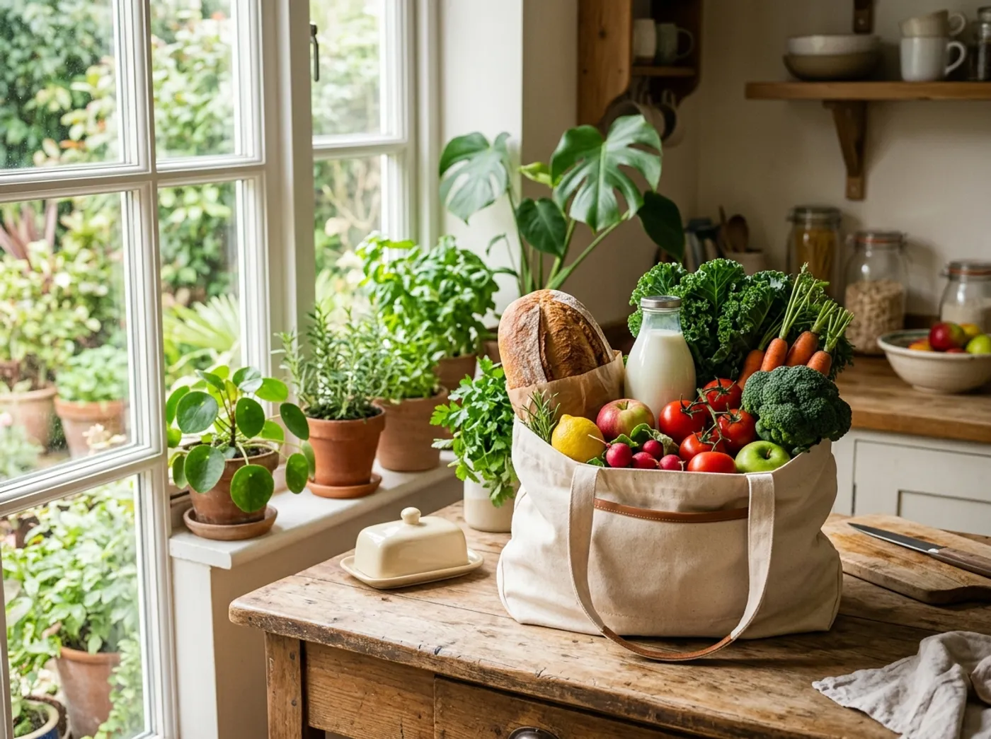 Fresh groceries on a kitchen counter, for a guide to food stamps in Missouri