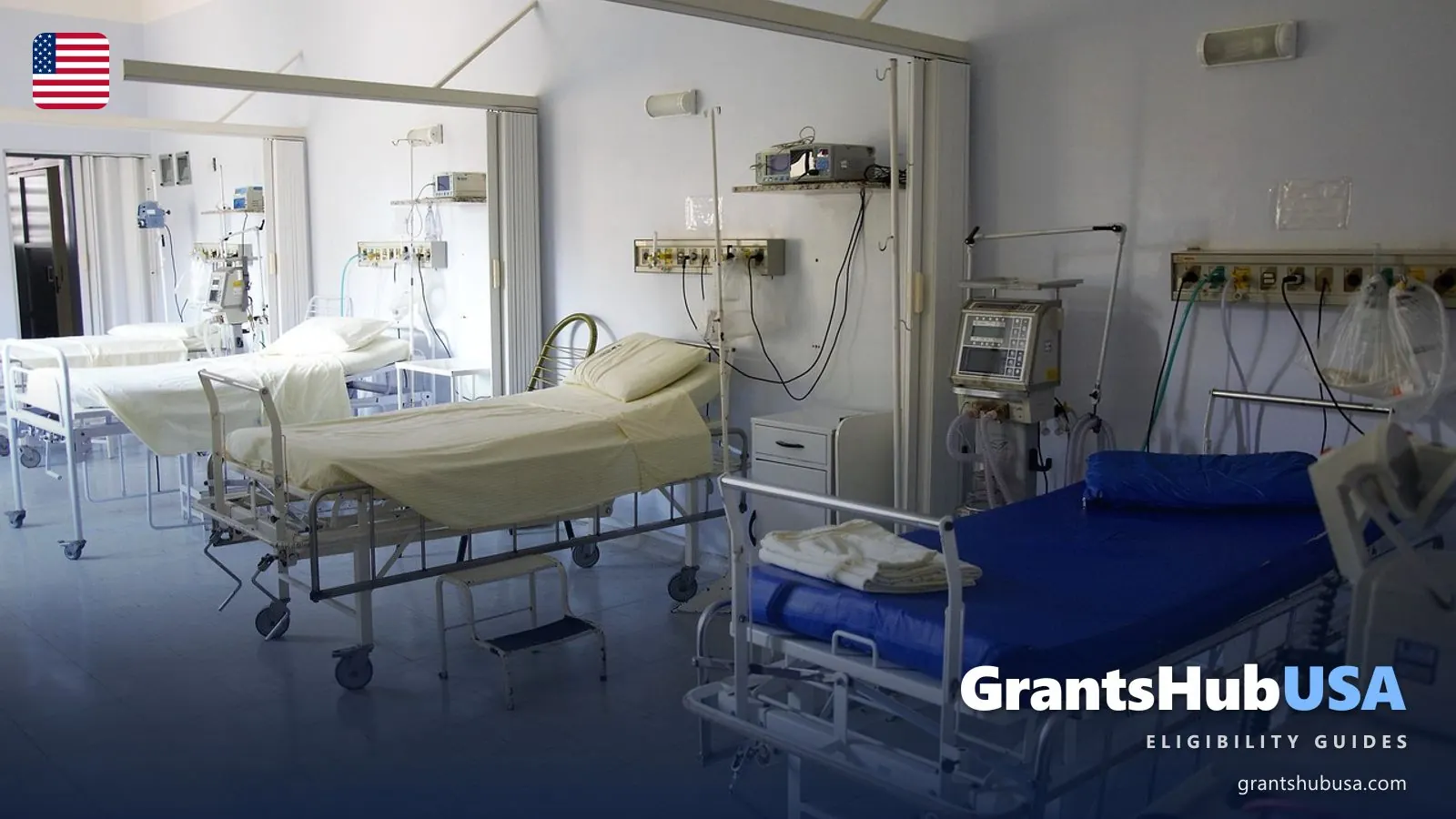 Empty hospital ward with adjustable beds, monitors and oxygen outlets, the kind of inpatient setting Medicare Part A pays for